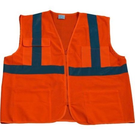 PETRA ROC INC Petra Roc 4-Pocket Safety Vest, ANSI Class 2, Zipper Closure, Polyester Mesh, Orange, 2XL/3XL OVM24-2X/3X